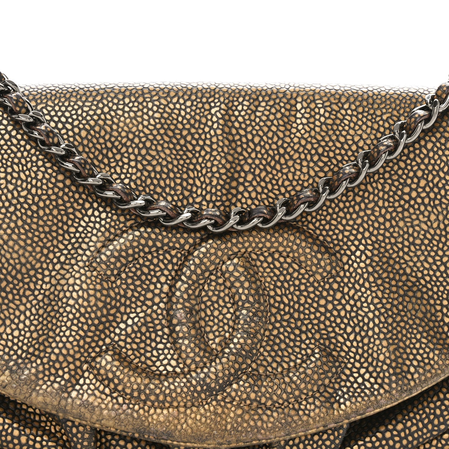 Metallic Caviar Half Moon Wallet On Chain WOC Bronze