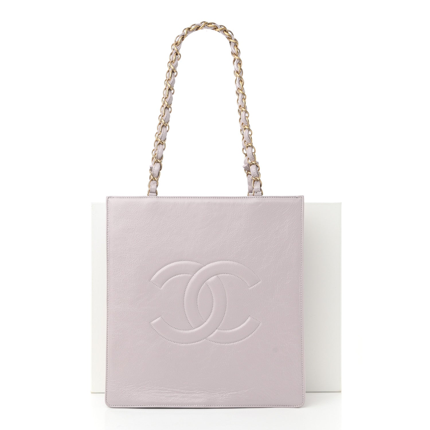 Shiny Aged Calfskin North South Shopping Bag Lilac