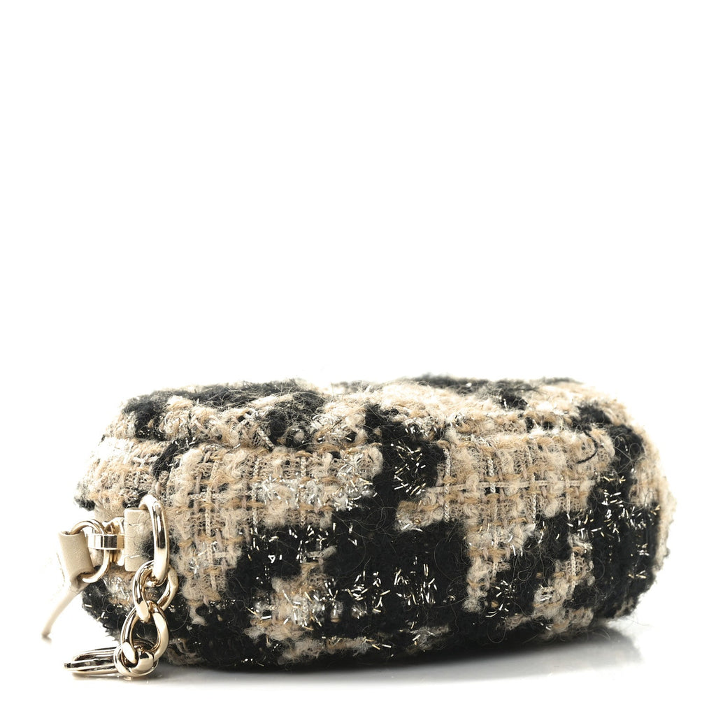 Tweed Shearling Quilted Coin Purse Beige Black