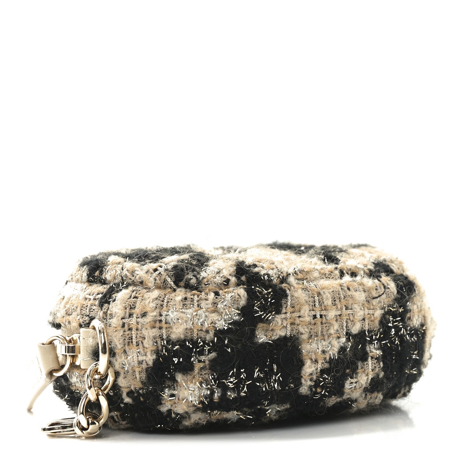 Tweed Shearling Quilted Coin Purse Beige Black