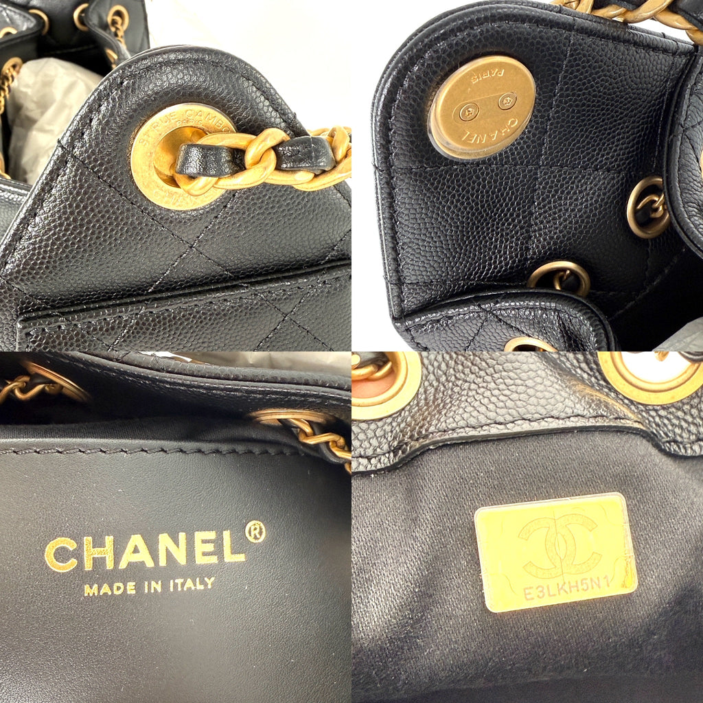 CHANEL 25 Mini Black Quilted Caviar Leather Shoulder Bag New with tag