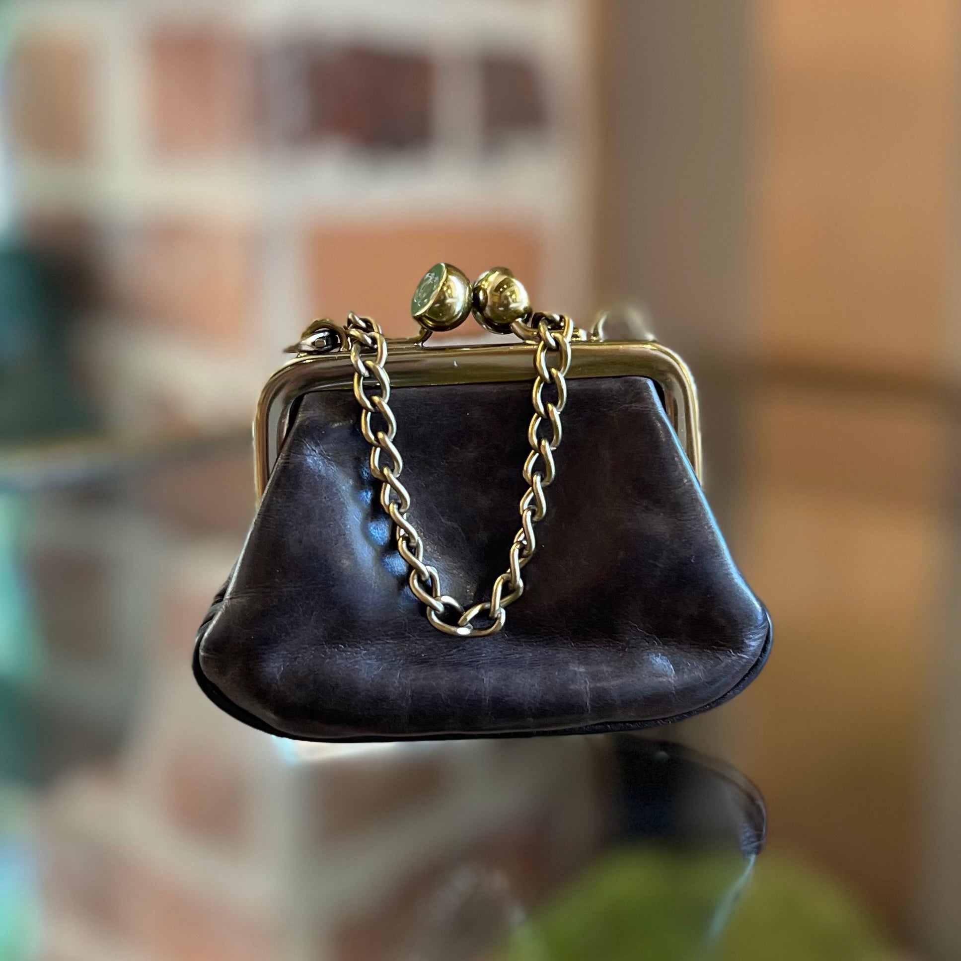 CHANEL Kiss Lock Brown Calfskin Leather Coin Pouch