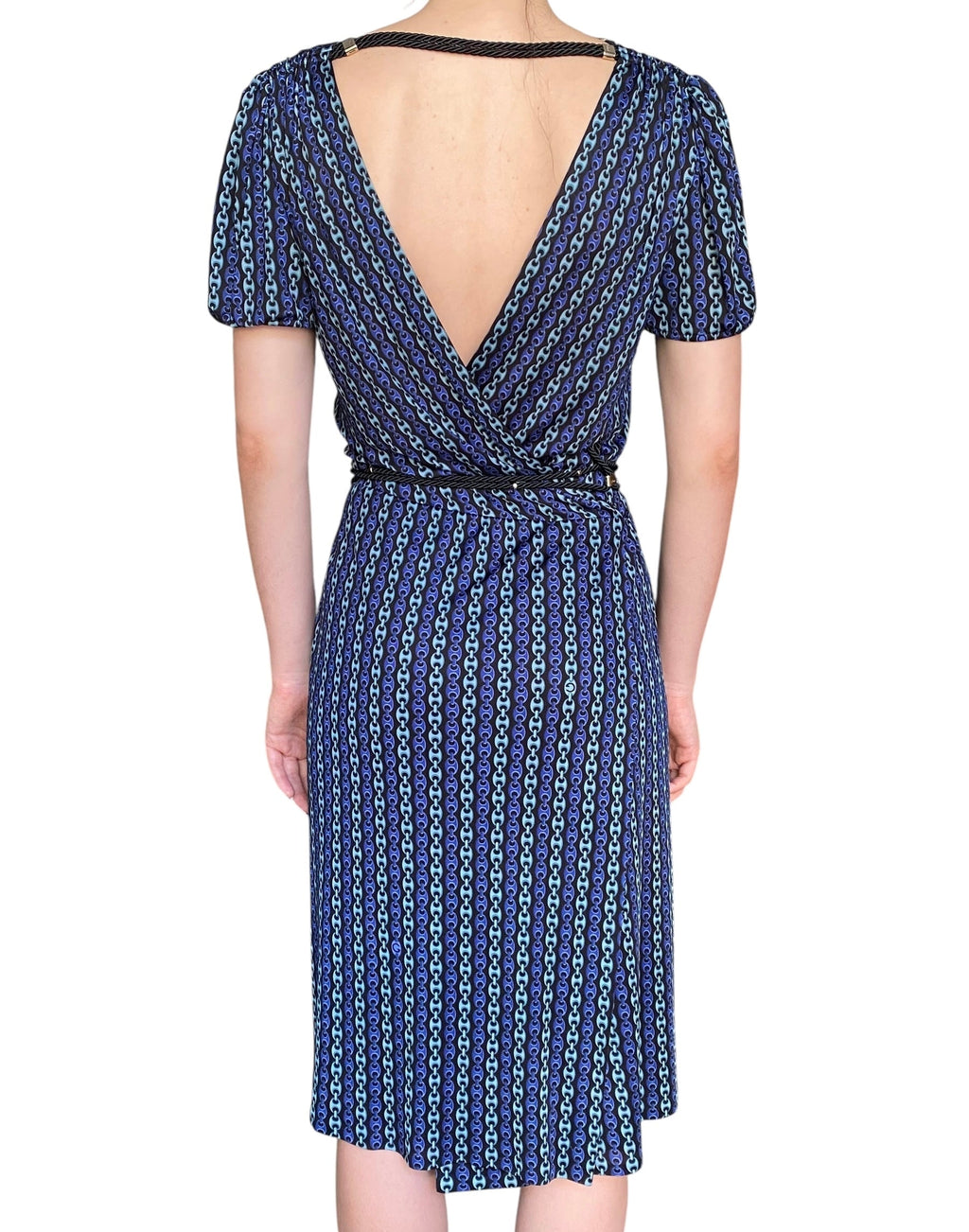 Gucci Tom Ford Blue Chain Link Printed Wrap Dress - L