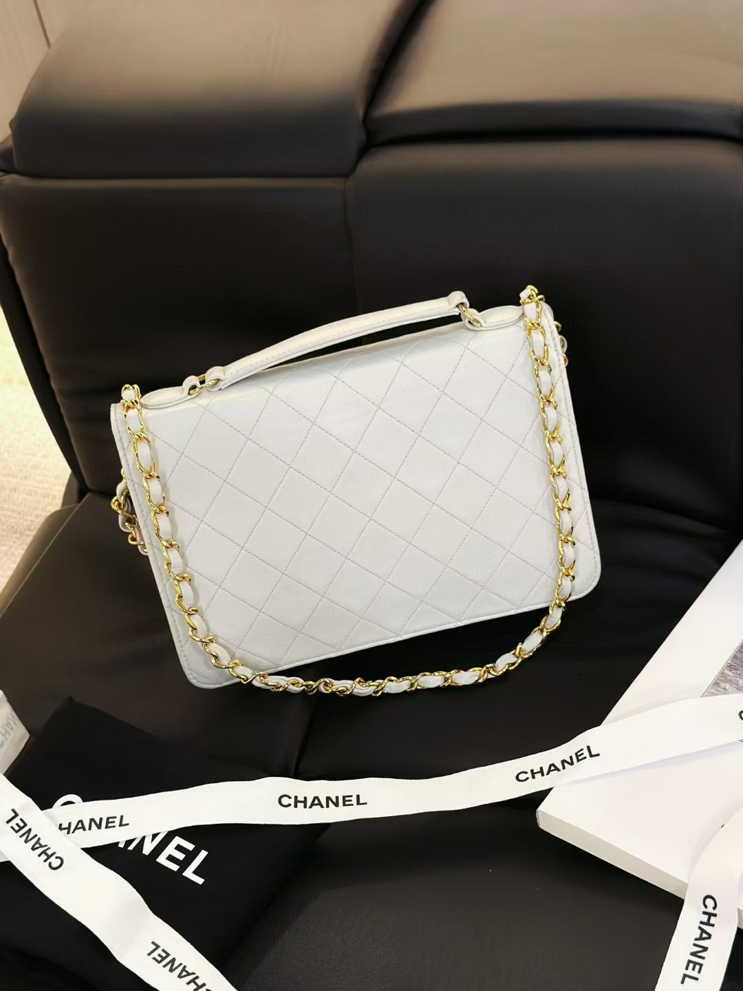 Chanel Vintage Timeless Classic CC Double Turn Lock Bag White
