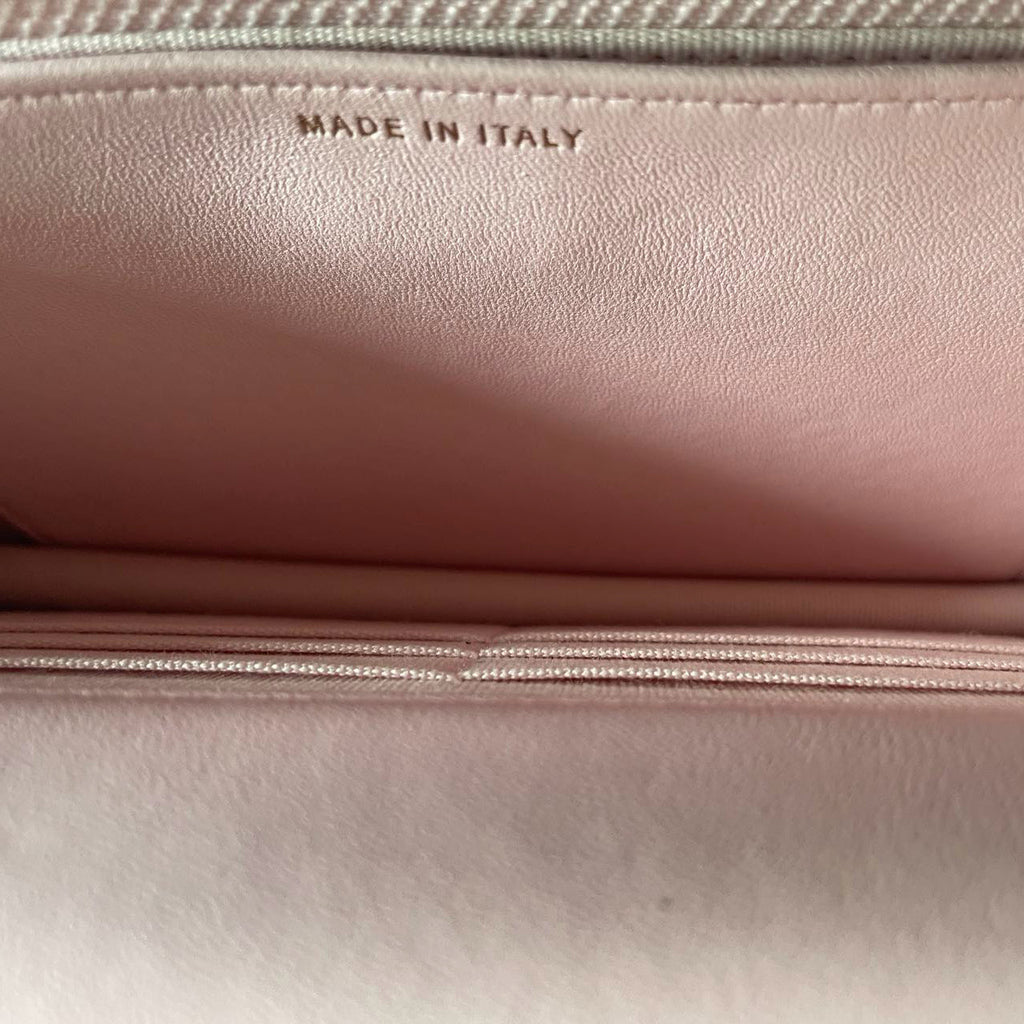 Chanel Baby Pink Wallet on Chain (WOC) in Quilted Lambskin with Pearl Chain – Gold Hardware