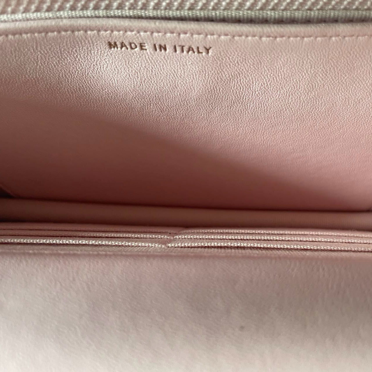 Chanel Baby Pink Wallet on Chain (WOC) in Quilted Lambskin with Pearl Chain – Gold Hardware