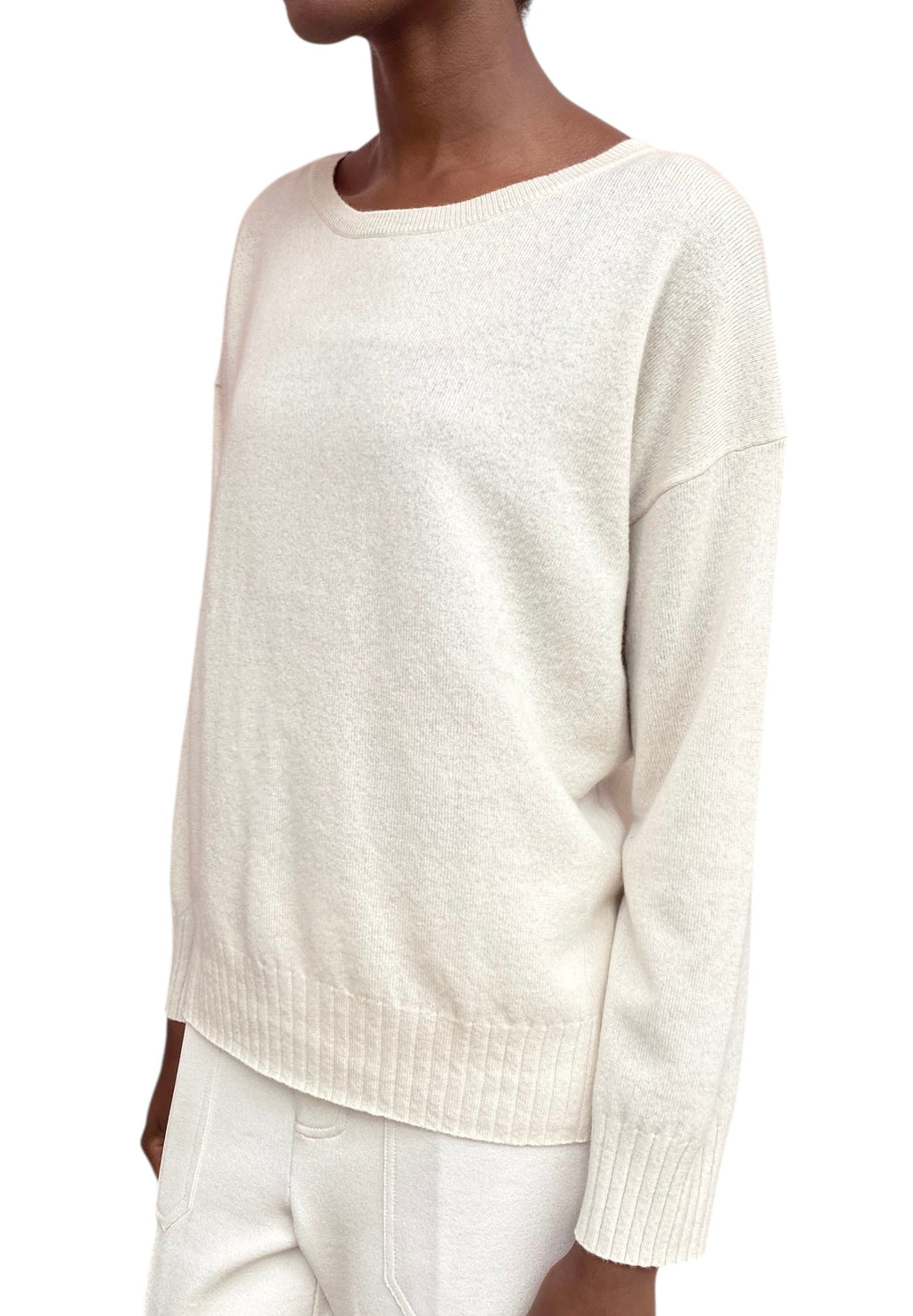 Nilli Lotan Ivory Fine Knit Cashmere Crewneck Sweater - S
