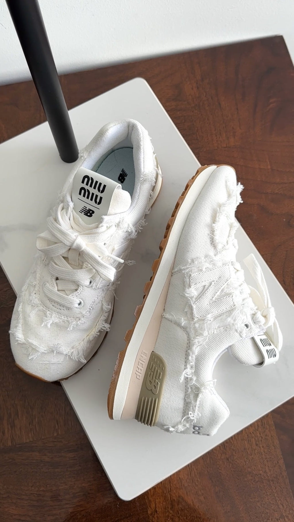 Miu Miu x New Balance White Frayed Denim Sneakers - 37