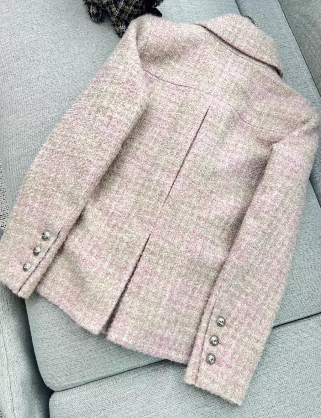Chanel 24A pink & beige tweed jacket