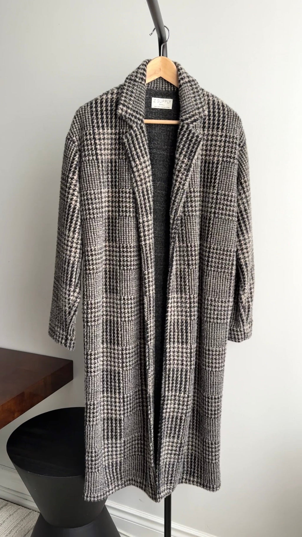 Z Supply Taupe / Black Knit Houndstooth Sweater Coat - S (4/6)
