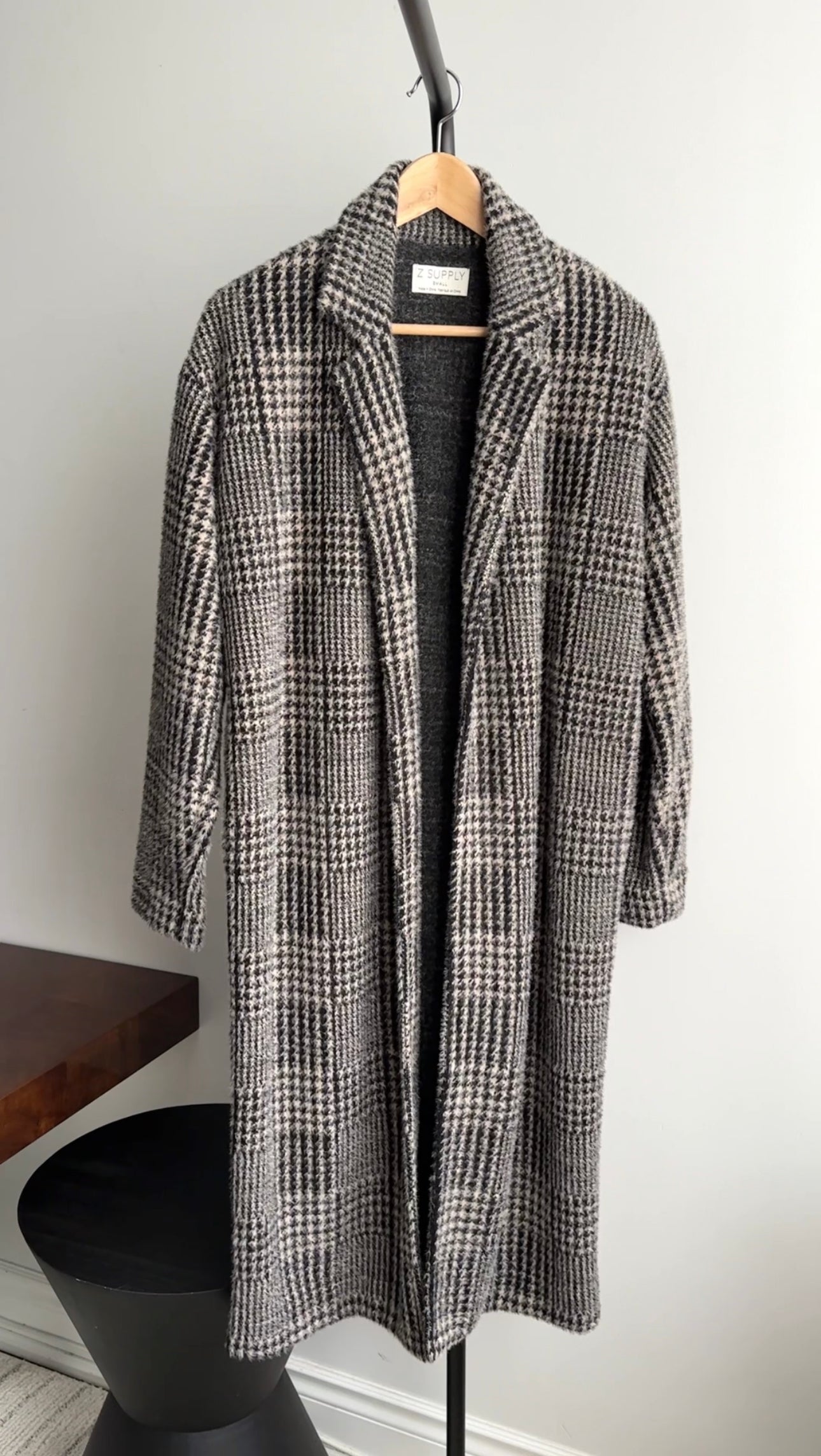 Z Supply Taupe / Black Knit Houndstooth Sweater Coat - S (4/6)