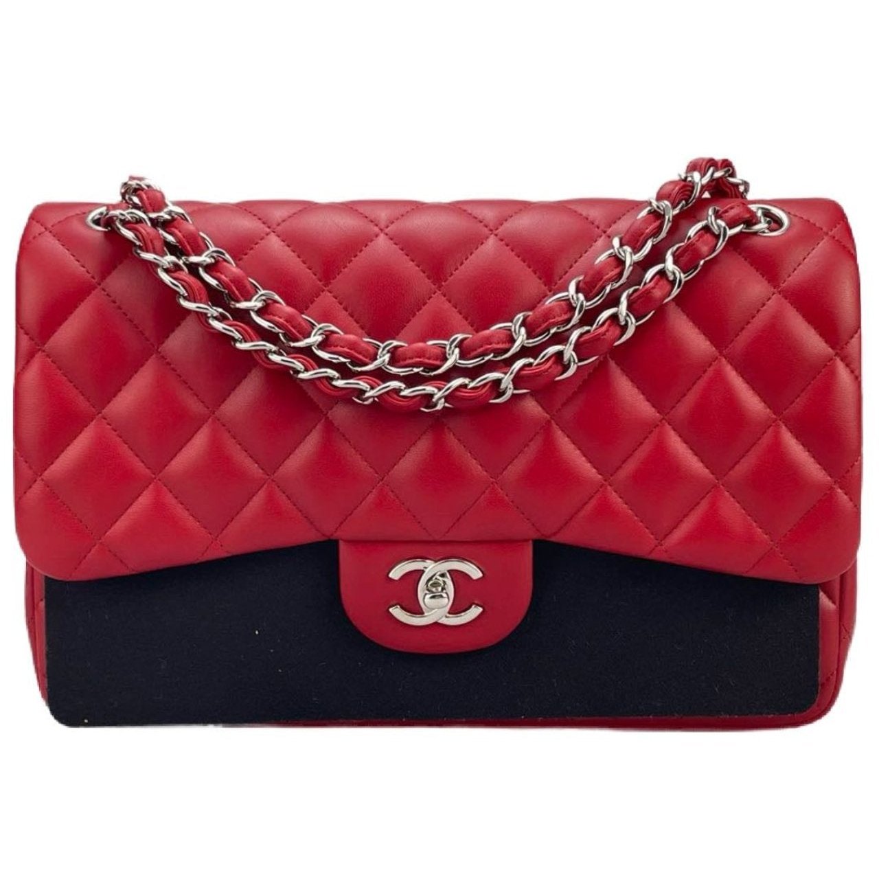 Chanel Red Timeless Classic jumbo Bag in Lambskin silber Hardware