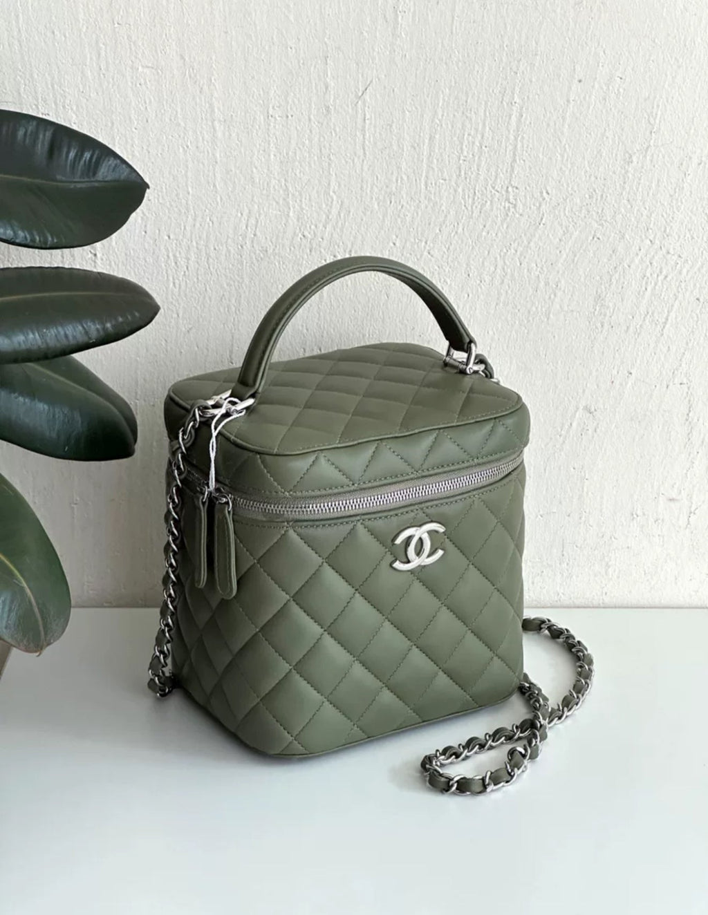 Chanel 21 Olive Green Vanity Case Too Handle Chain Bag