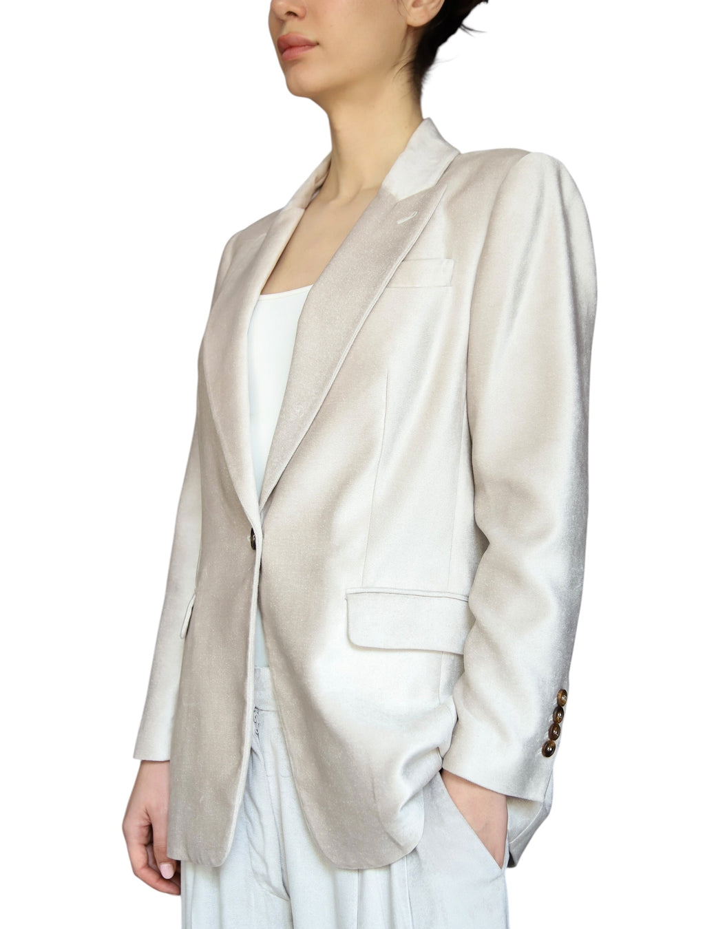 Brunello Cucinelli Blush Beige Velvet  Blazer - IT 44 / 8
