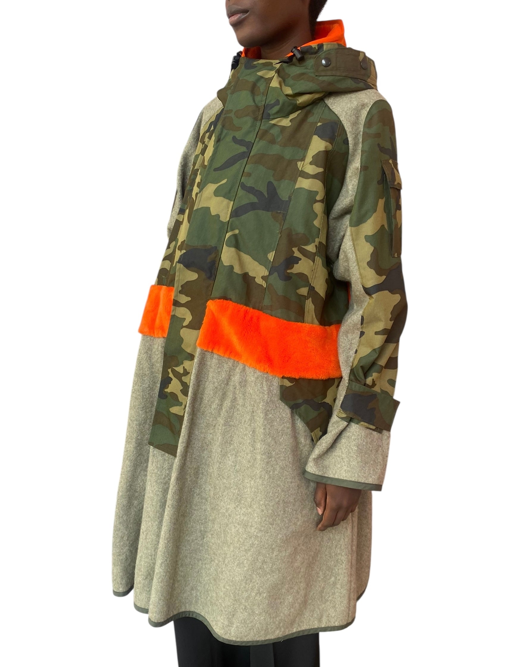 Junya Watanabe Camo & Orange Fleece Panelled Canvas Coat - XS