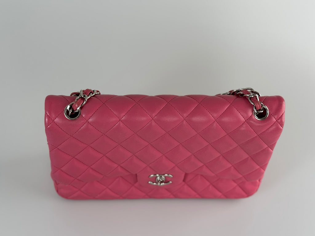 Chanel Pink Classic Double Flap Bag with Silver Hardware in Jumbo Size
