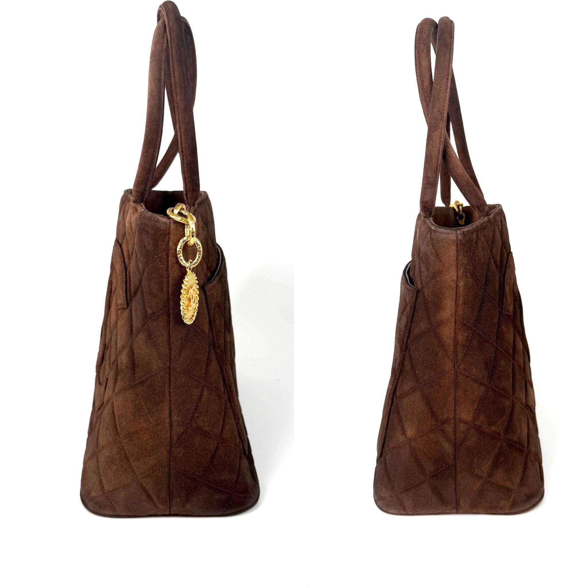 Vintage Chanel CC Timeless Medallion Suede Brown Tote