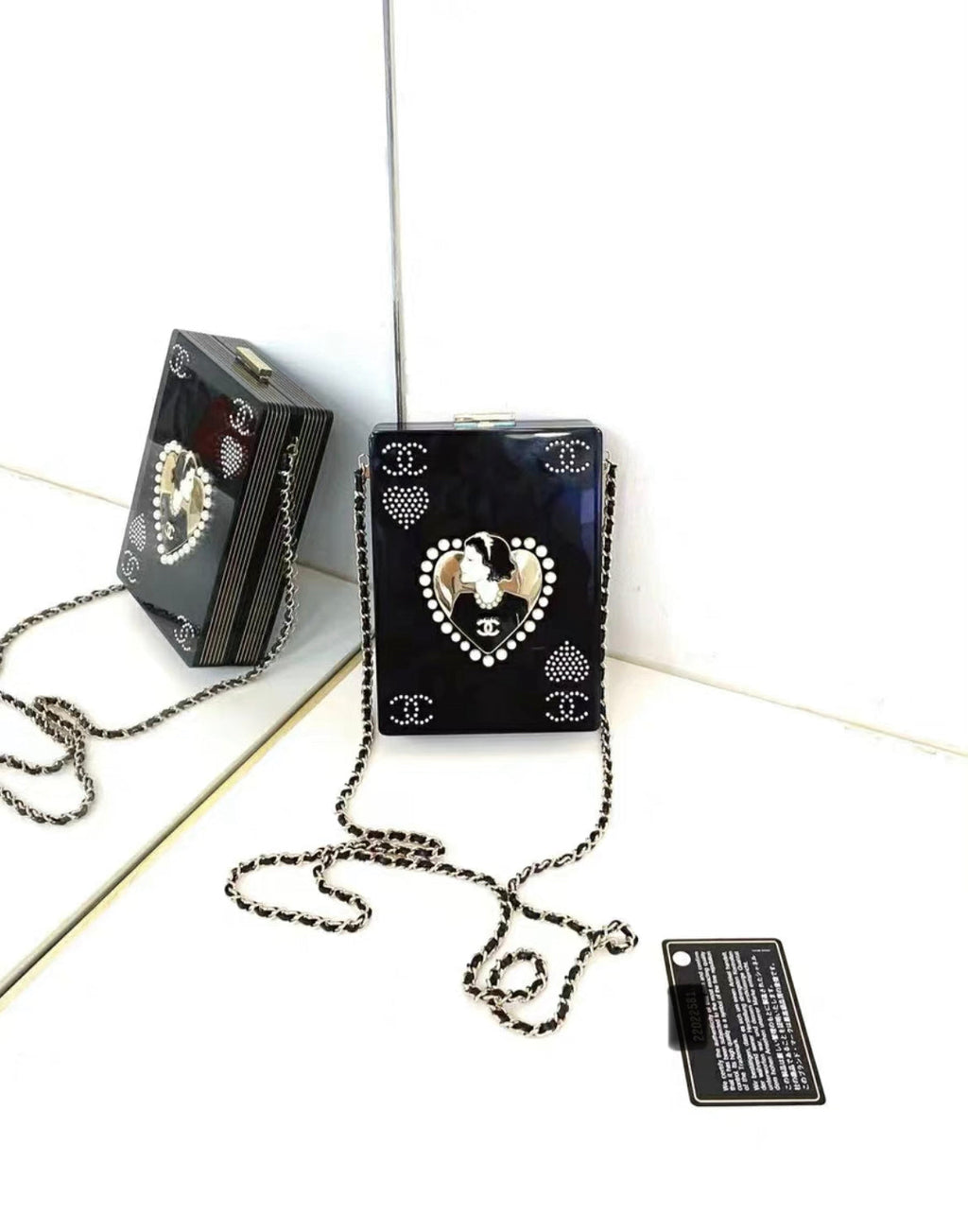 CHANEL Plexiglass Pearl Playing  Casino Minaudiere Clutch Black Gold