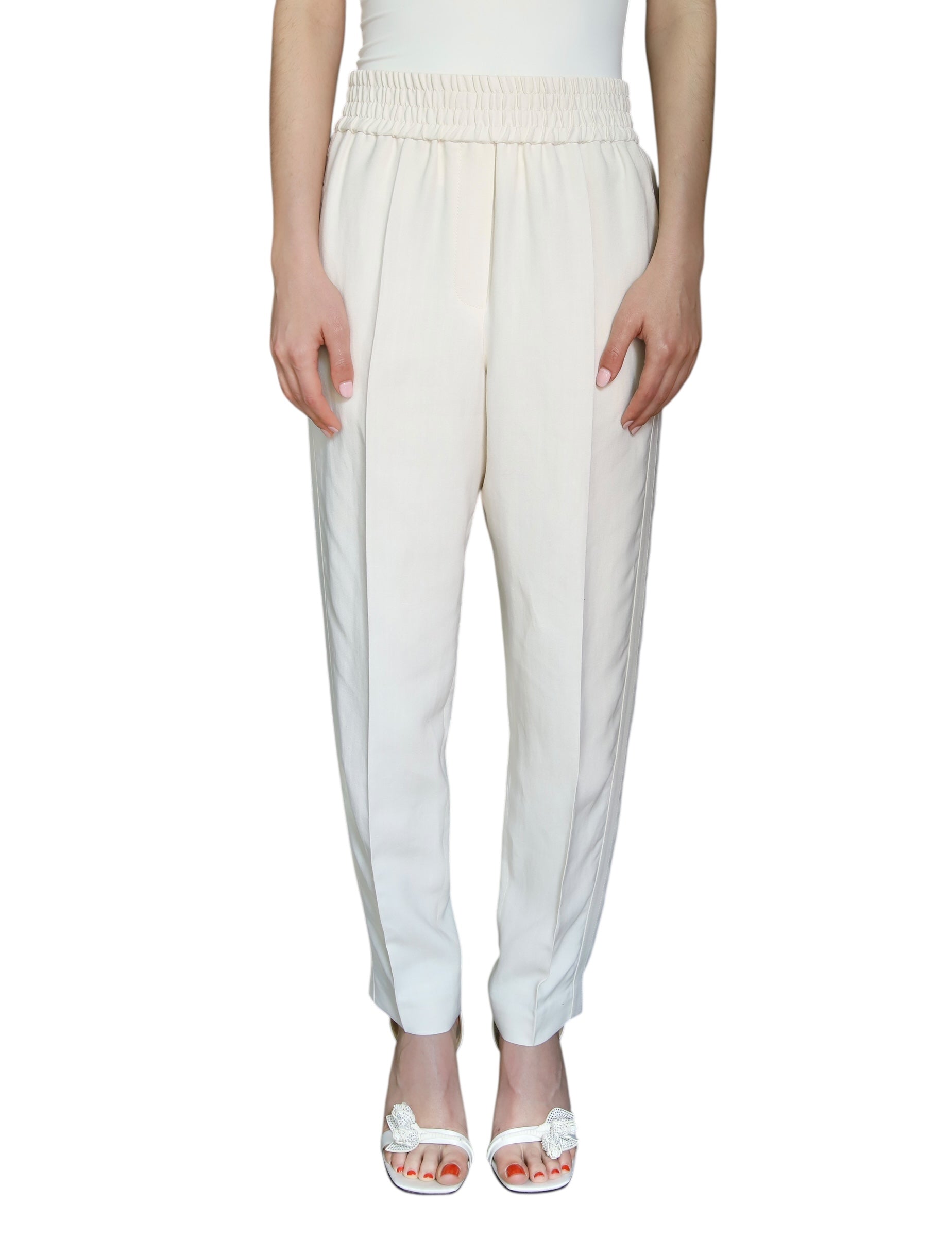 Brunello Cucinelli Ivory Twill Tapered Trousers - IT 42 / US 6