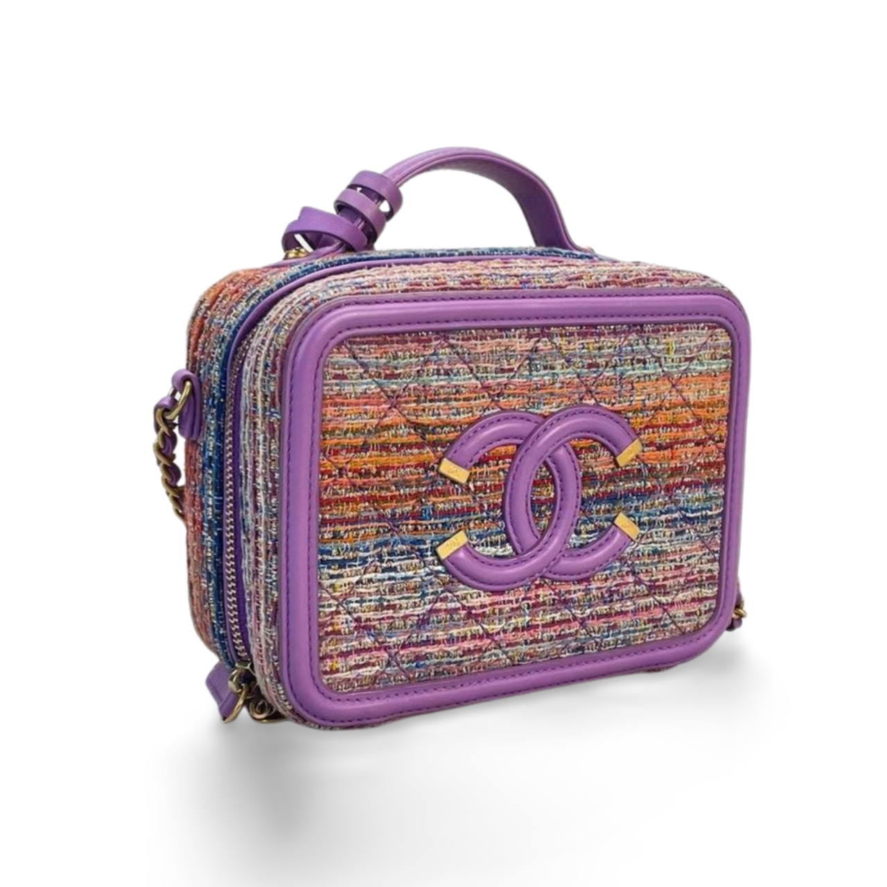 Chanel Tweed Vanity Case Bag with Gold Hardware Small Multi-Color