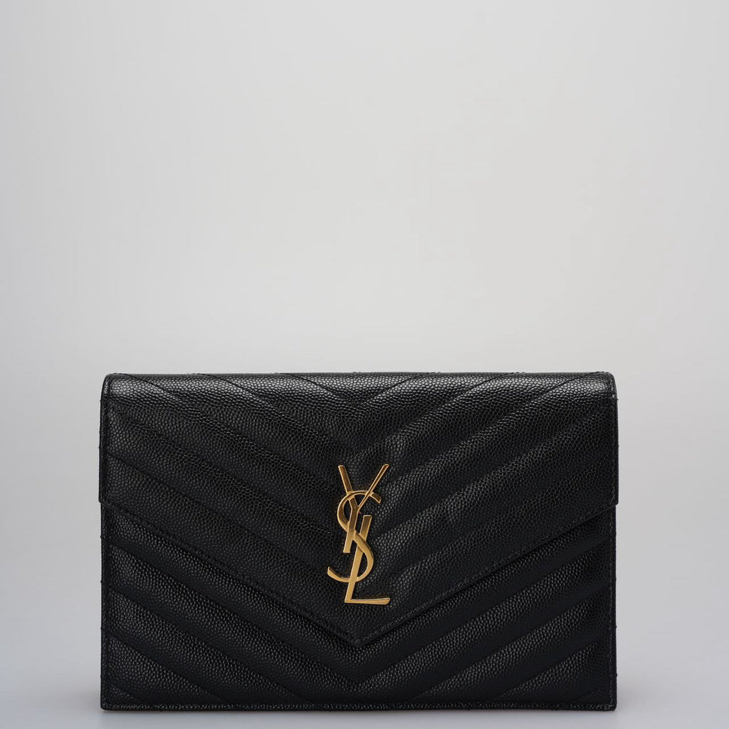 Saint Laurent Monogram Small Wallet on Chain Bag In Black with Gold Hardware
