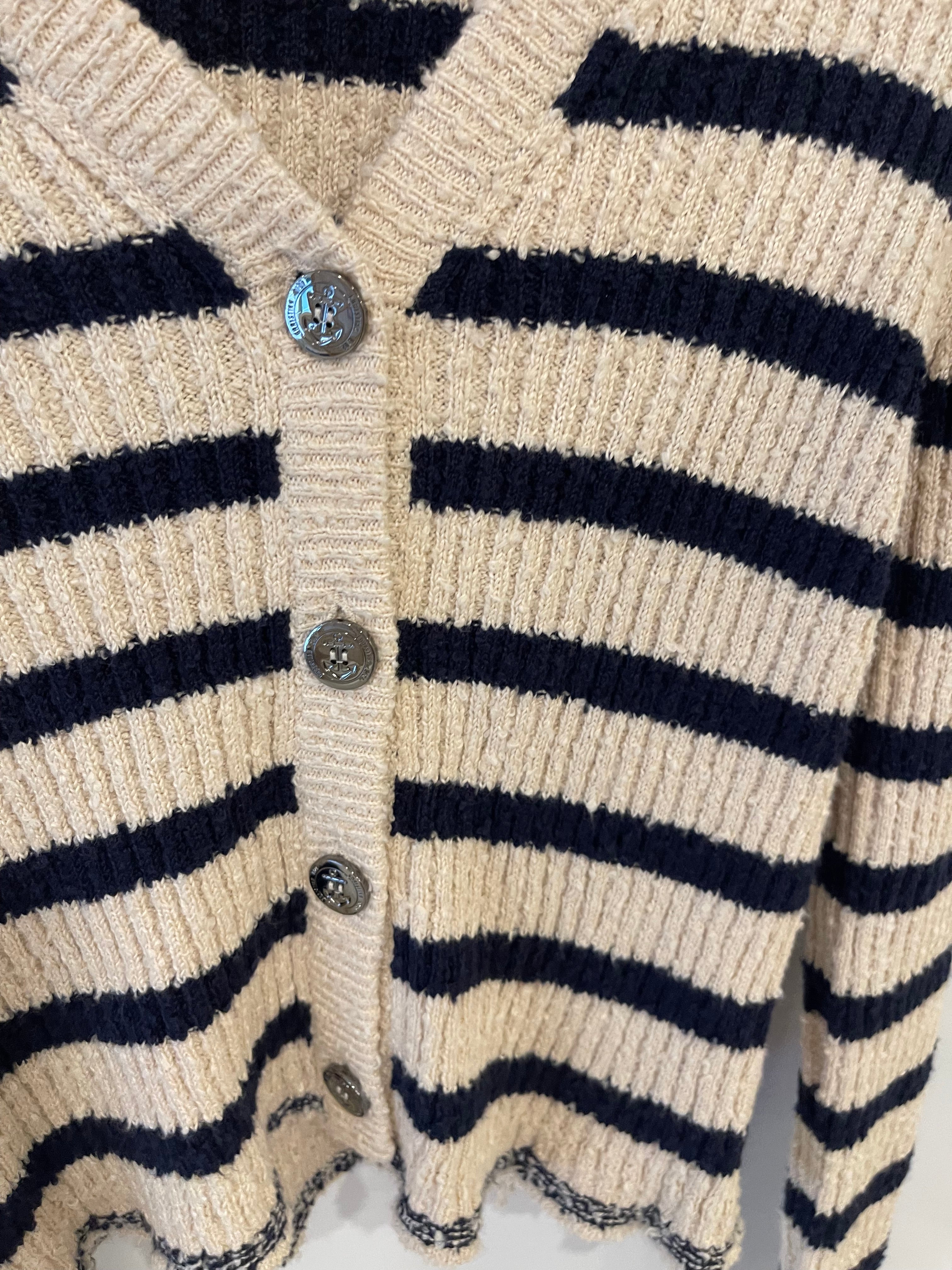 Christian Dior Cream and Navy Striped Knitted Cardigan and Top Set Size FR 36 (UK 8) RRP £2,100