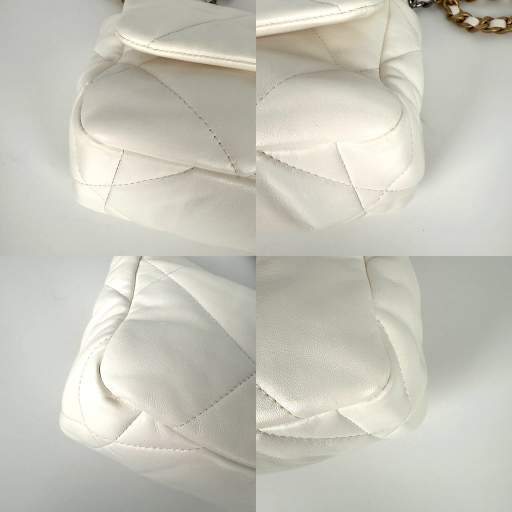 CHANEL 19 2021 Medium White Lambskin Gold Hardware Flap Bag