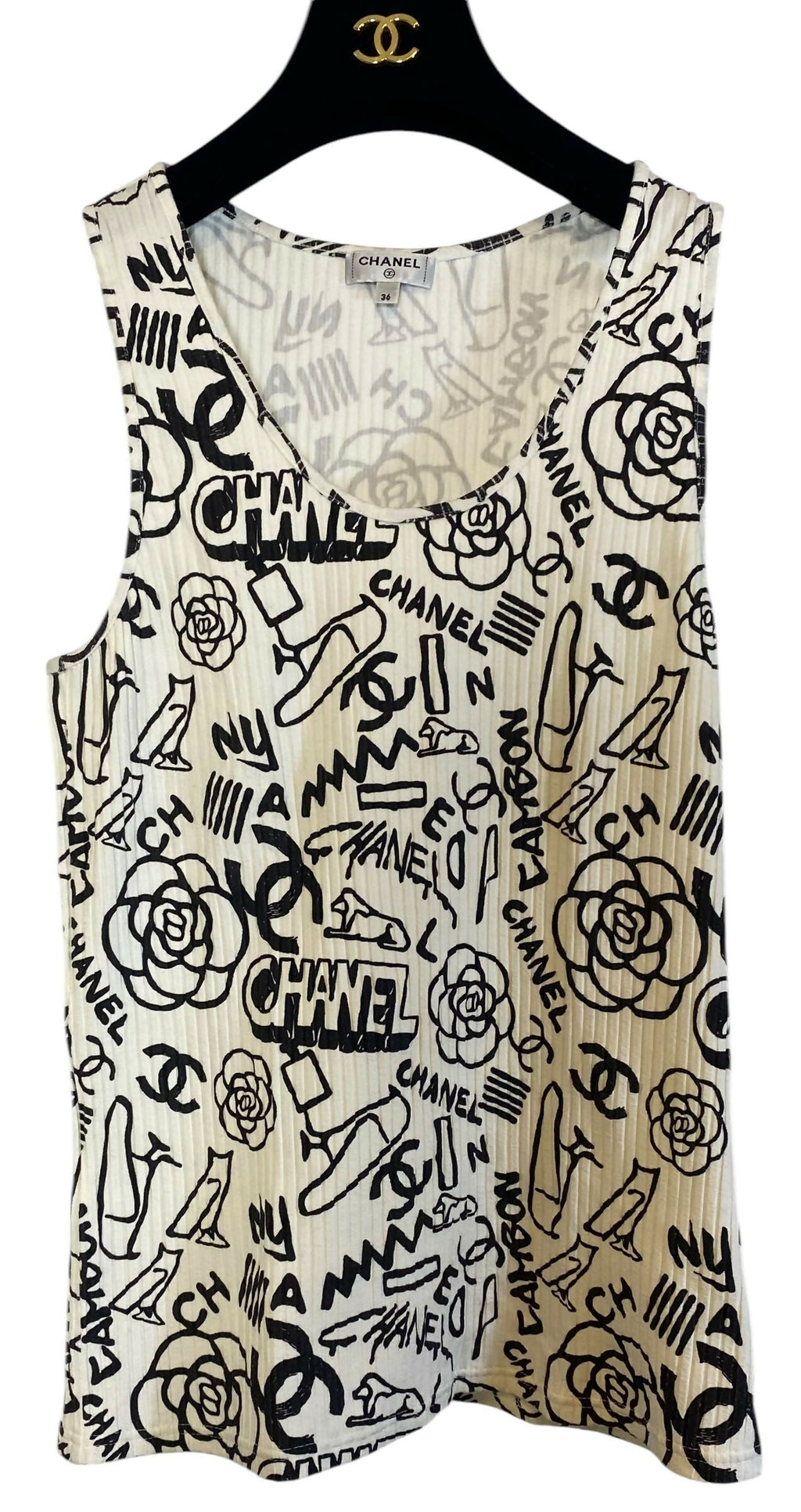 Chanel 19A Paris-New York Egypt Graffiti Tank Top Size FR 36