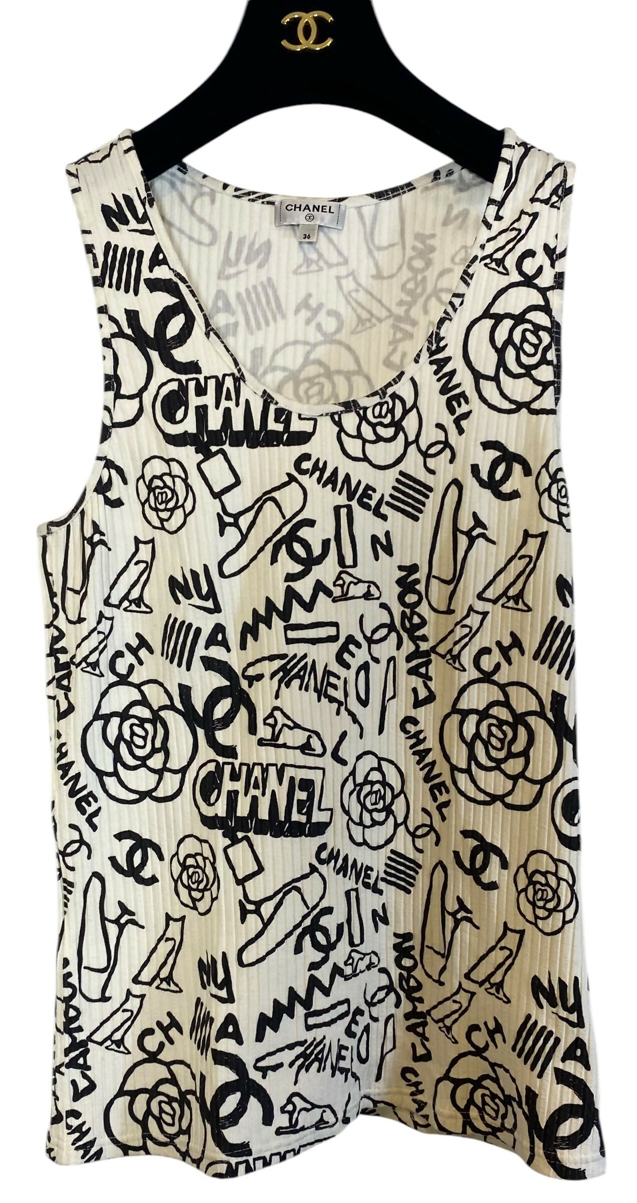 Chanel 19A Paris-New York Egypt Graffiti Tank Top Size FR 36