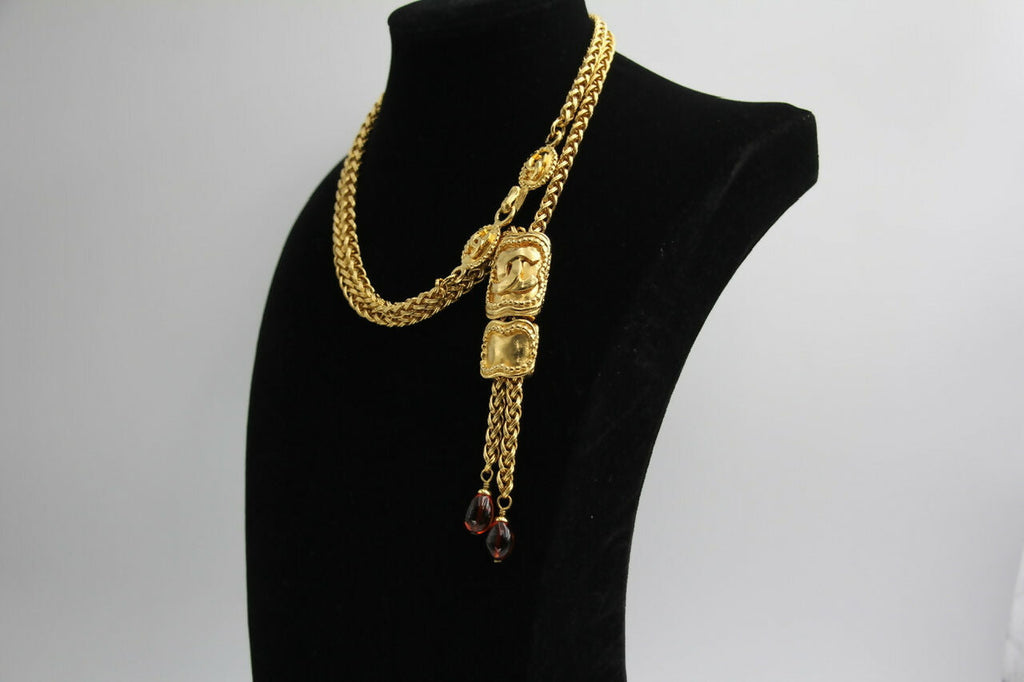 Chanel Vintage 1996 Gripoix Red Bead Gold-plated Long Necklace/Stacked Necklace/Waist Chain