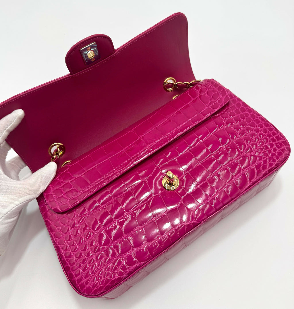 Chanel Vintage Medium Pink Crocodile Flap Bag