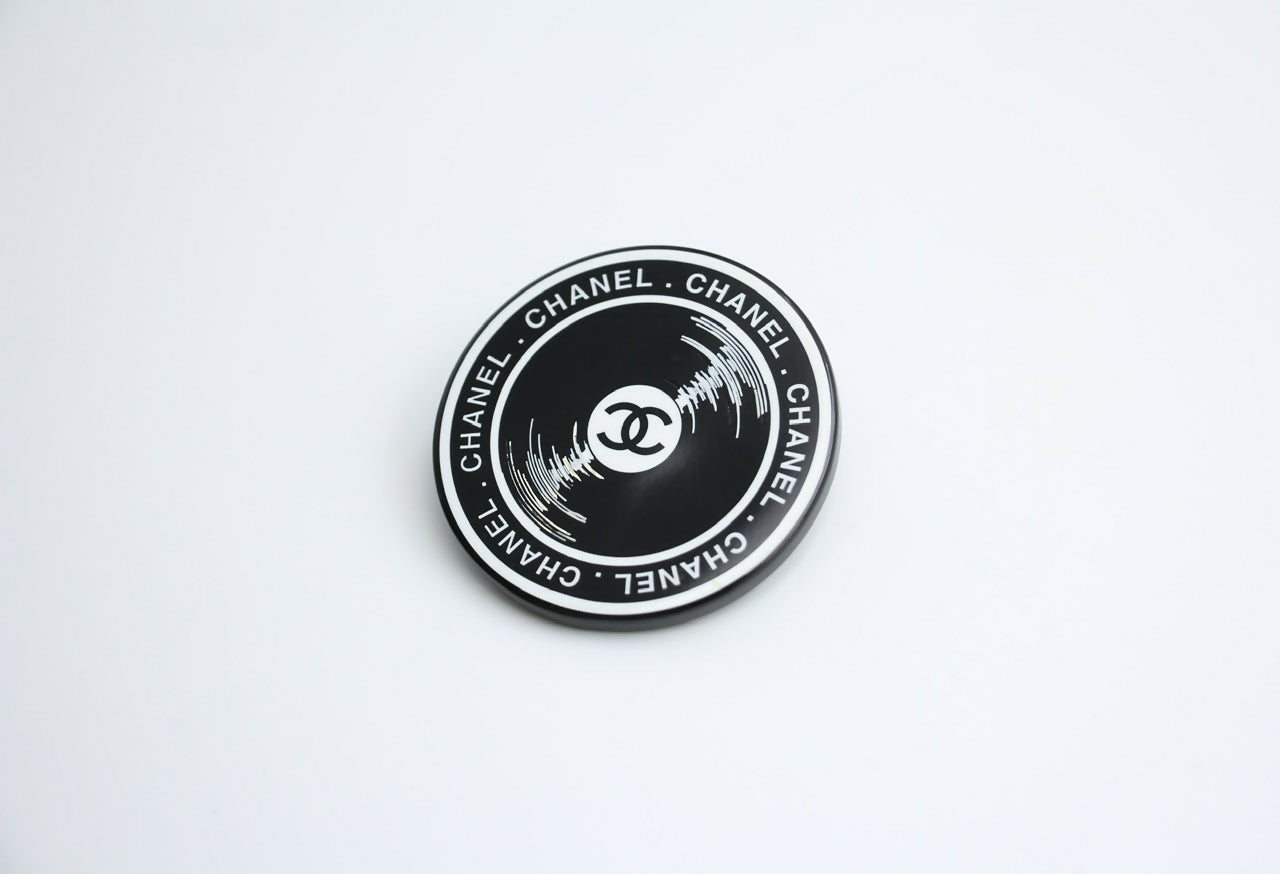 Chanel Vintage 04P Resin Black Disc Dynamic Brooch
