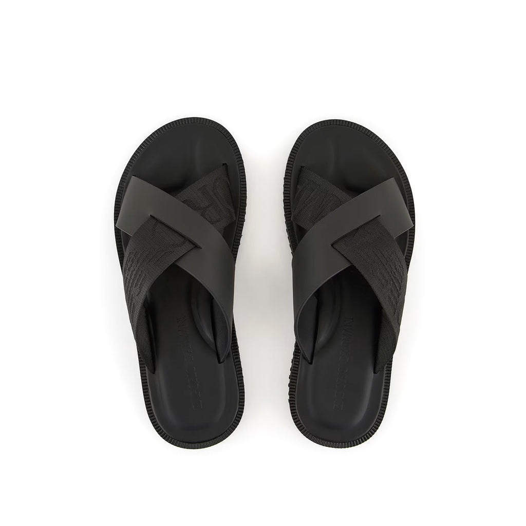 Leather Cross-Over Sandals With Logo Tape