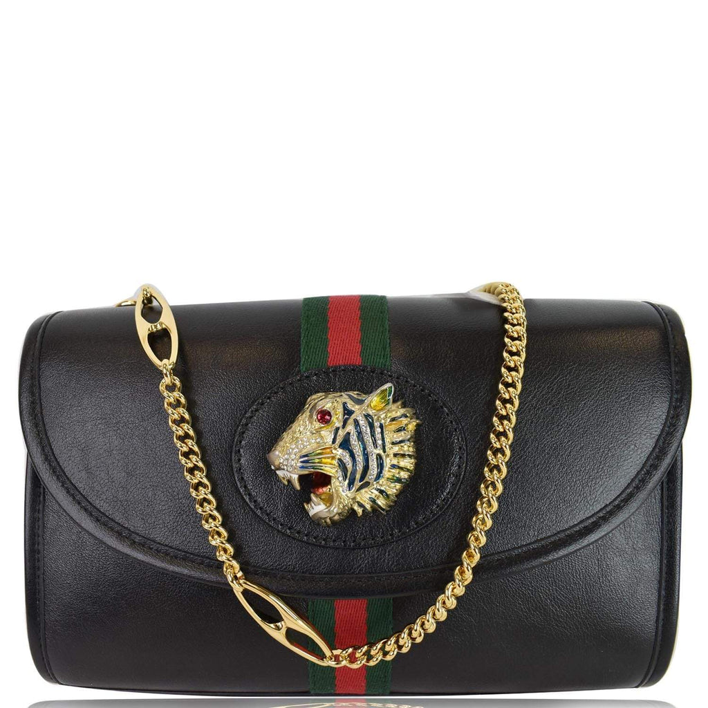GUCCI Rajah Small Web Leather Shoulder Bag Black 570145 - 25% OFF