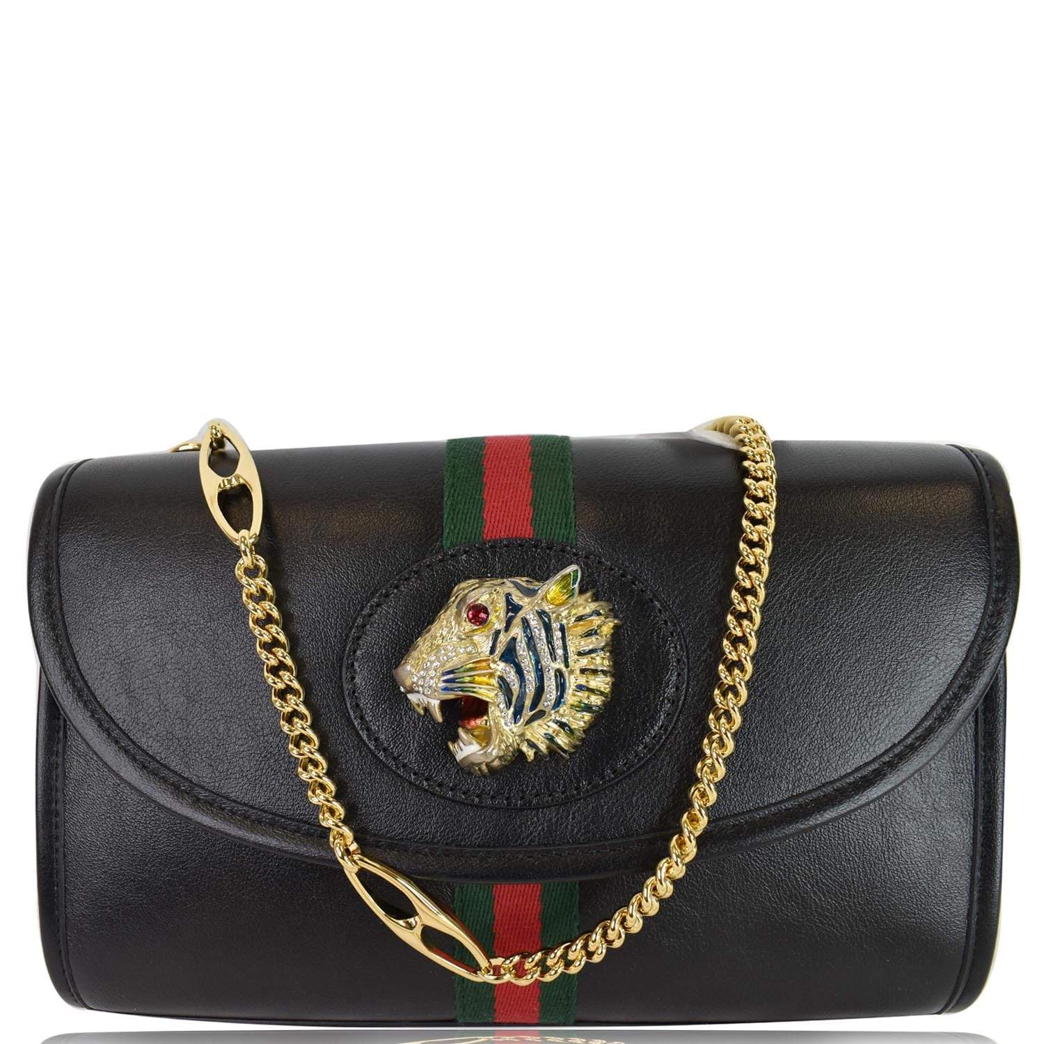 GUCCI Rajah Small Web Leather Shoulder Bag Black 570145 - 25% OFF