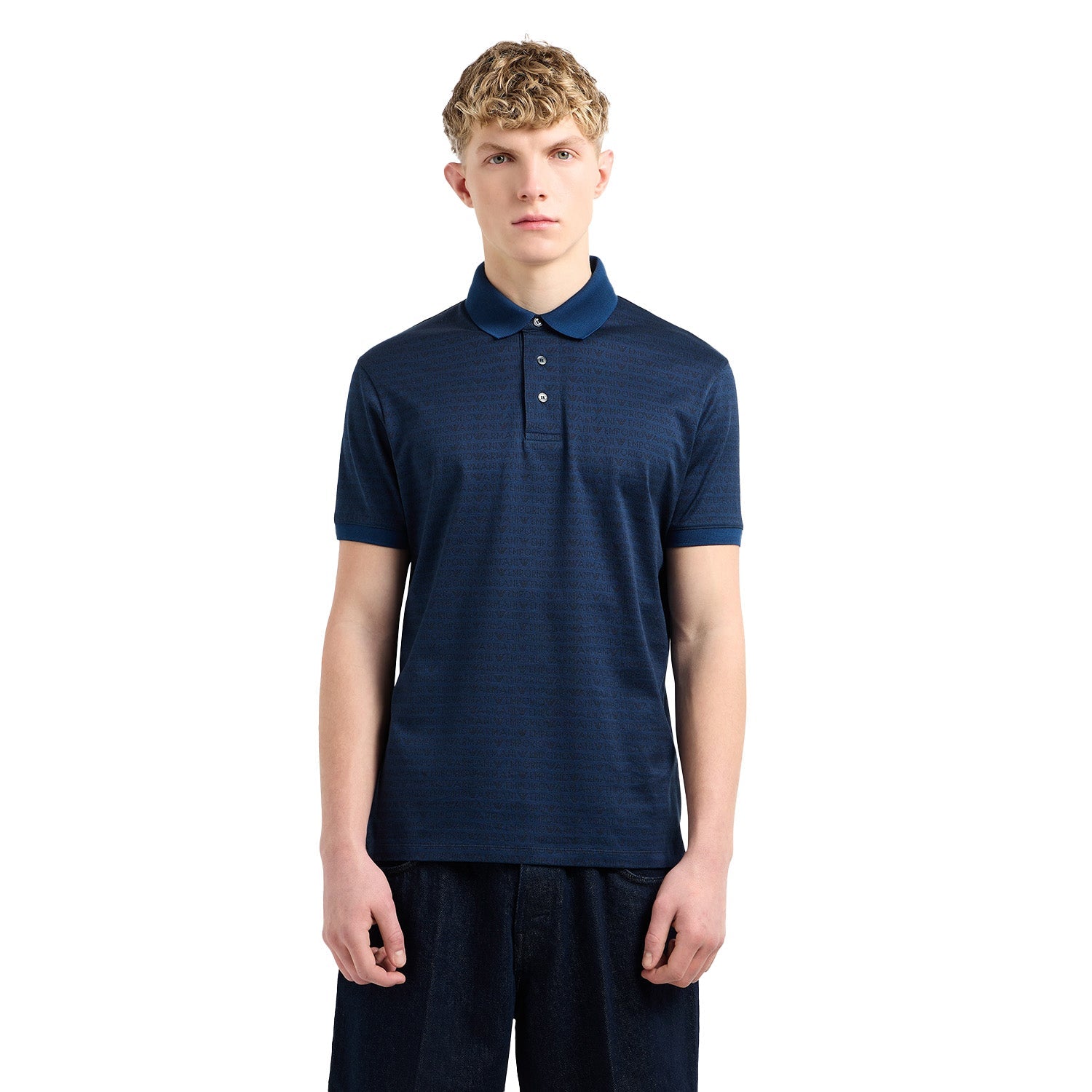 Jersey Polo Shirt With All-Over Jacquard Lettering