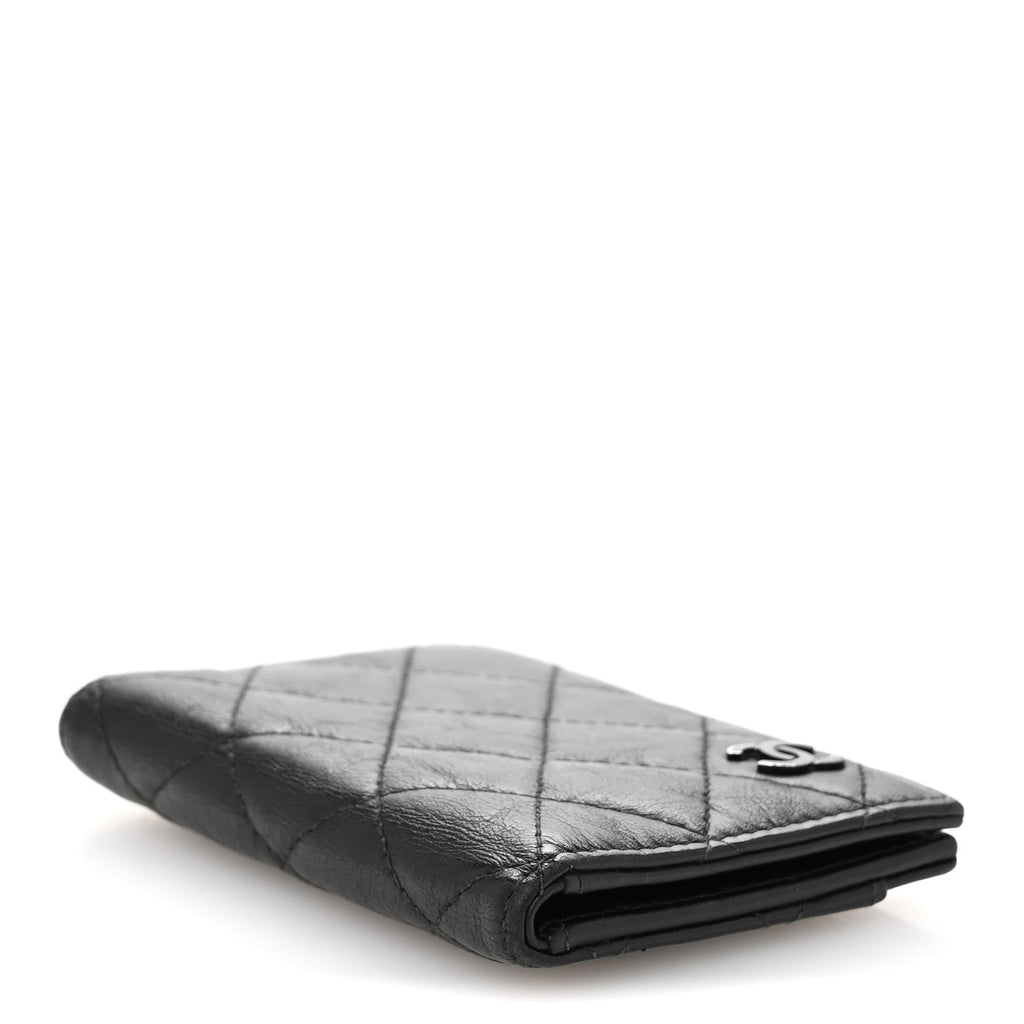 Crumpled Calfskin Quilted  Holder Wallet So Black