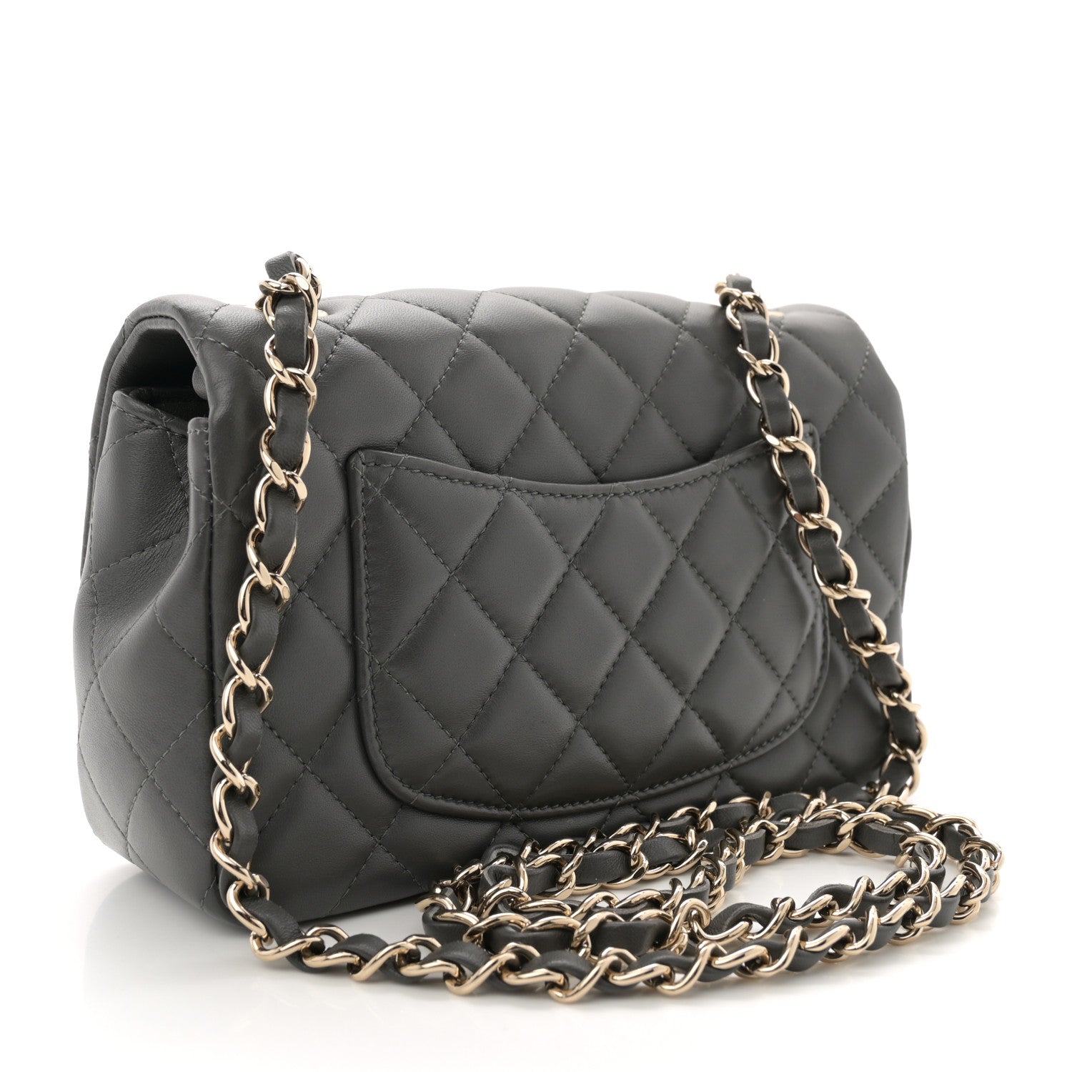 Lambskin Quilted Mini Rectangular Flap Dark Grey