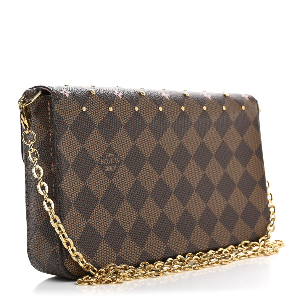Damier Ebene Studded Pochette Felicie Chain Wallet