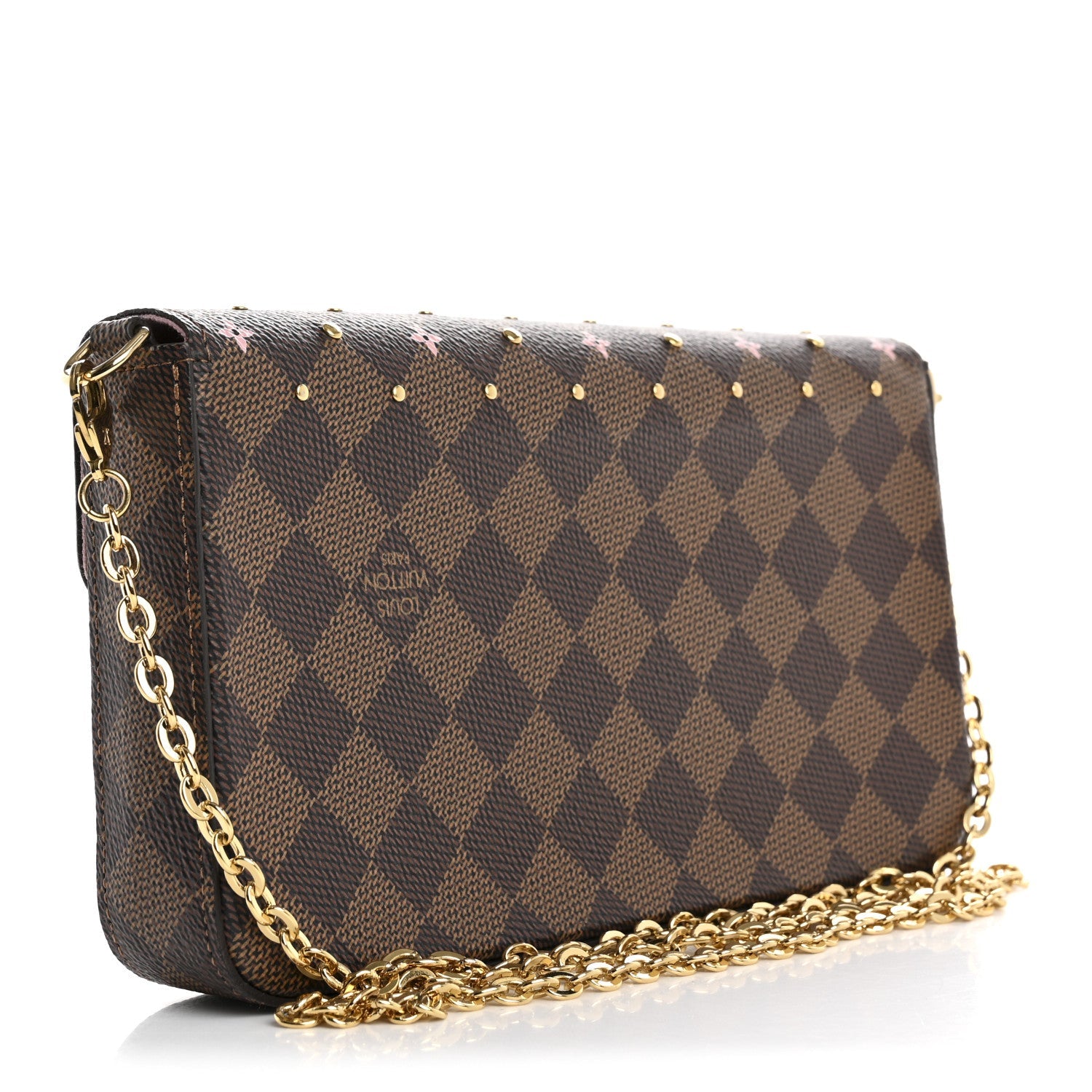 Damier Ebene Studded Pochette Felicie Chain Wallet