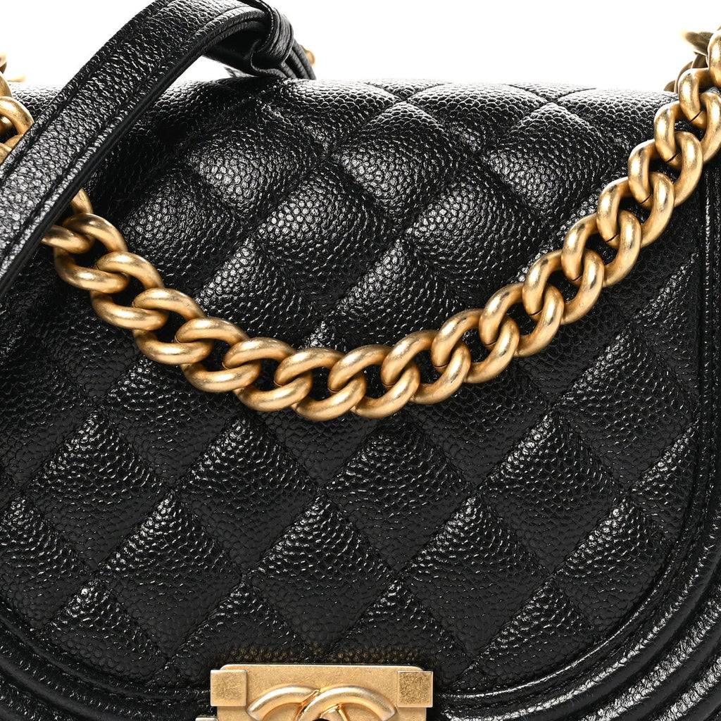 Caviar Quilted Small Boy Messenger Bag Black