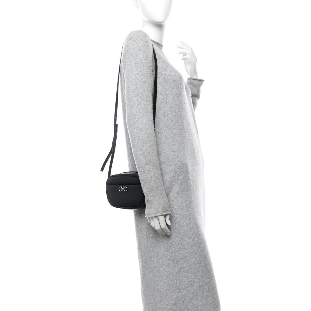Calfskin Gancini Camera Crossbody Bag Black