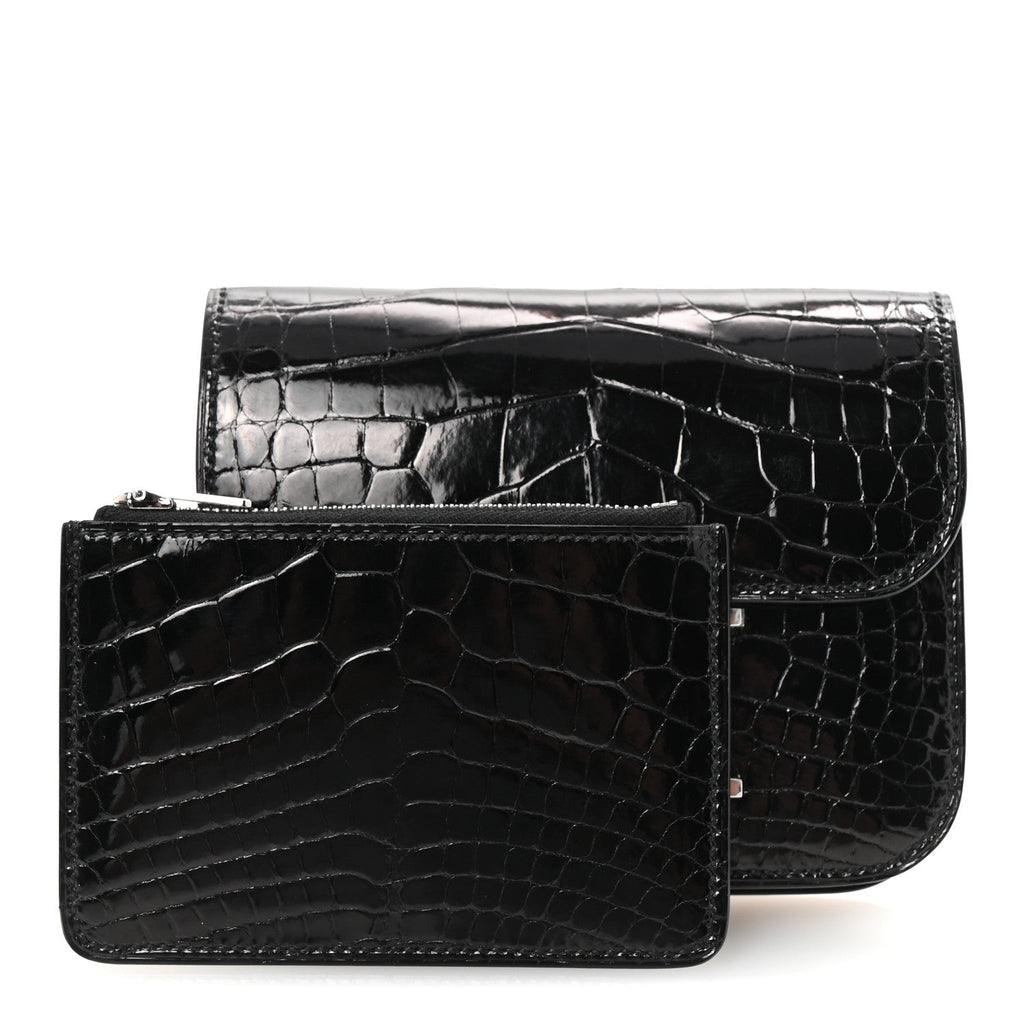 Shiny Alligator Constance Slim Wallet Black