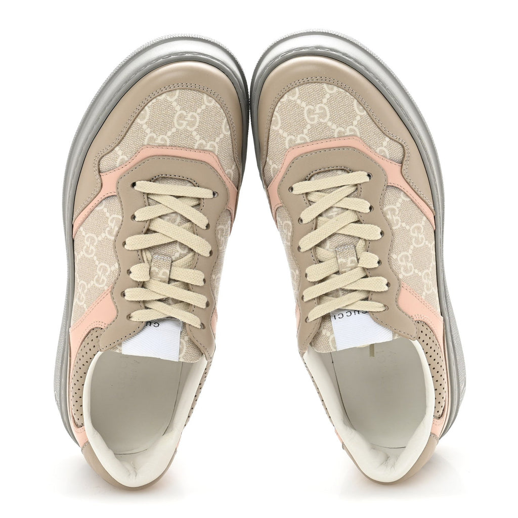 Calfskin GG Supreme Monogram Perforated Womens Platform 55mm Sneakers 39.5 Apricot Pink Beige Grey