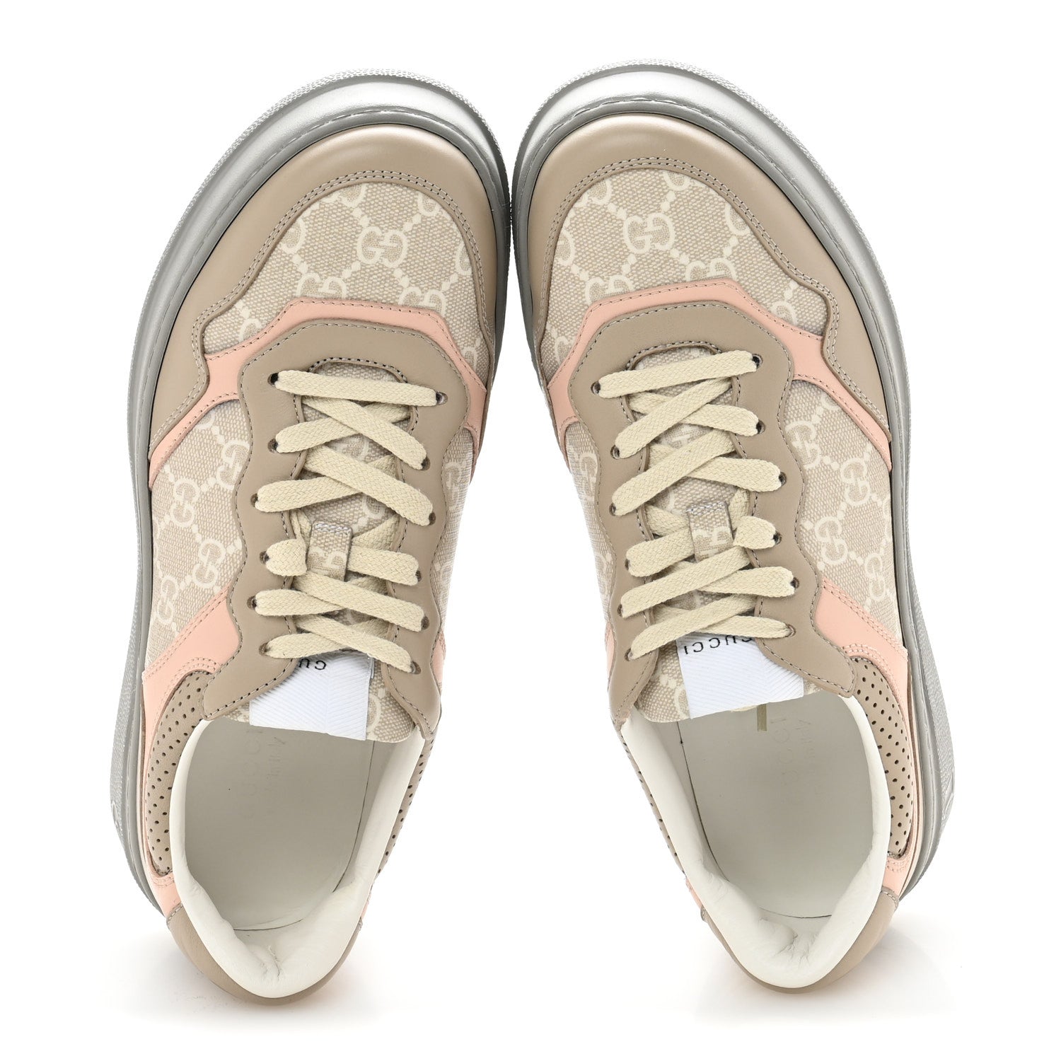 Calfskin GG Supreme Monogram Perforated Womens Platform 55mm Sneakers 39.5 Apricot Pink Beige Grey