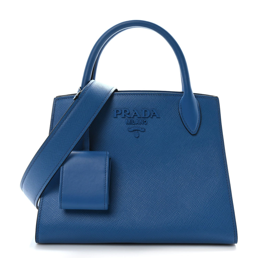 Saffiano Cuir Calfskin Small Monochrome Top Handle Tote Blue