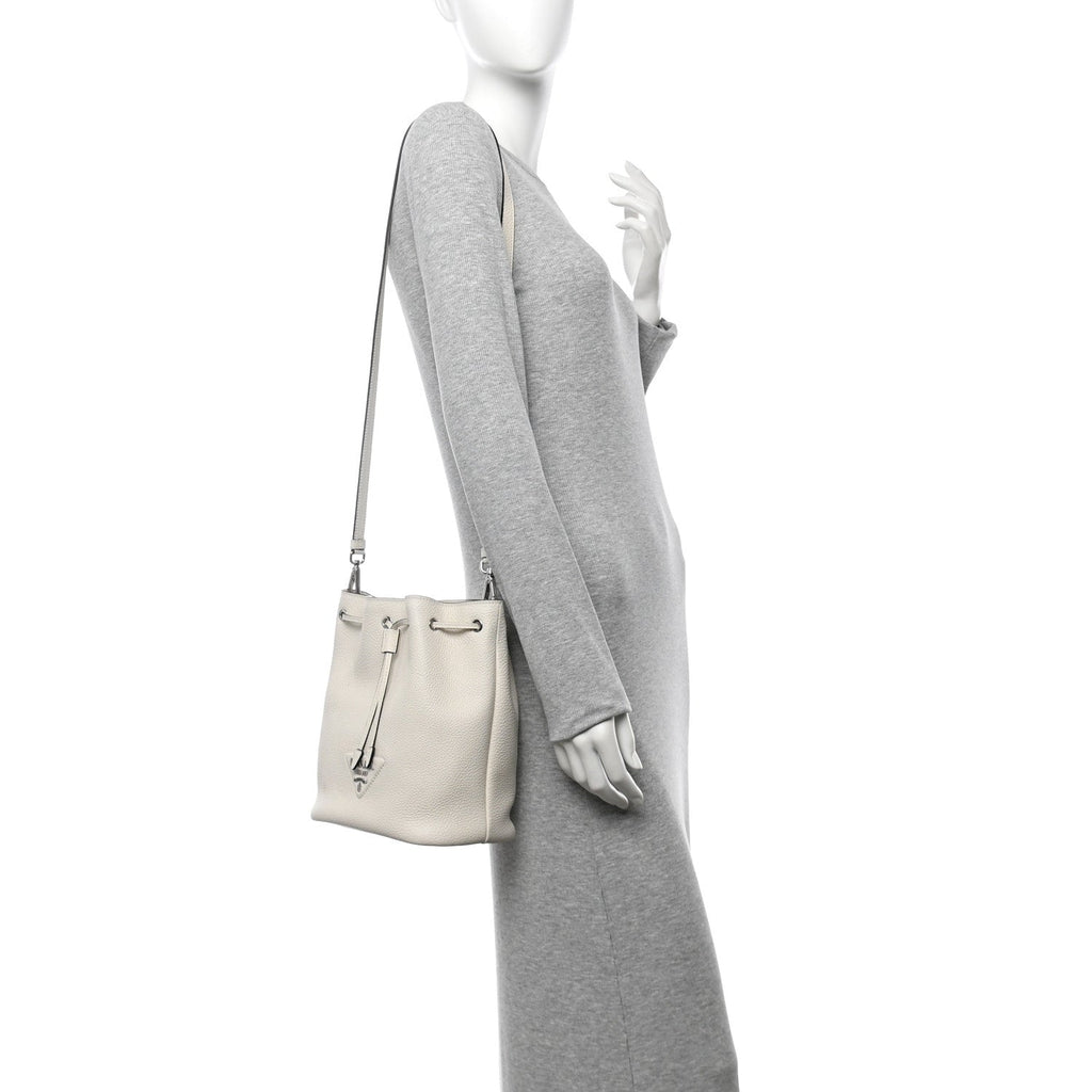 Vitello Daino Soft Drawstring Bucket Bag White