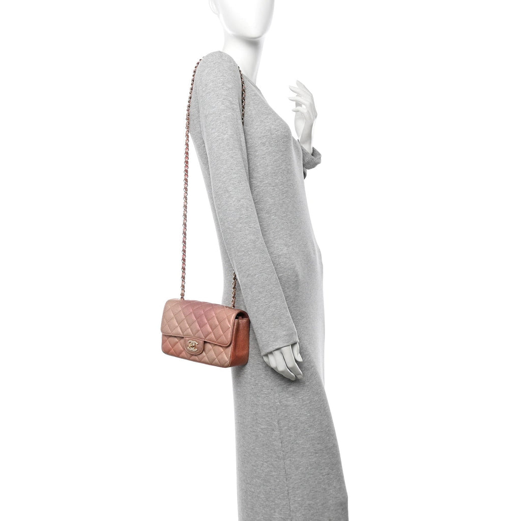 Metallic Lambskin Quilted Ombre Mini Rectangular Flap Pink