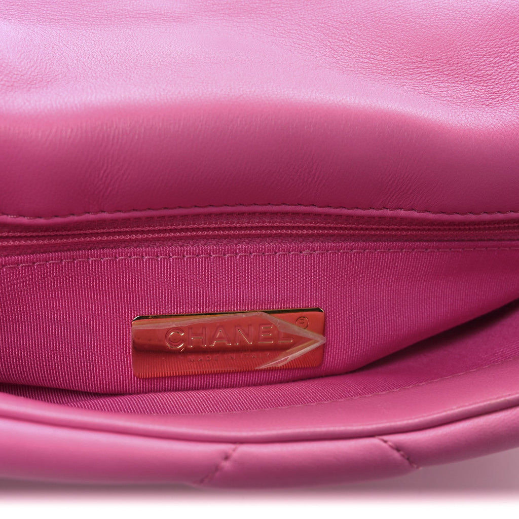 Shiny Lambskin Quilted Medium Chanel 19 Flap Neon Pink