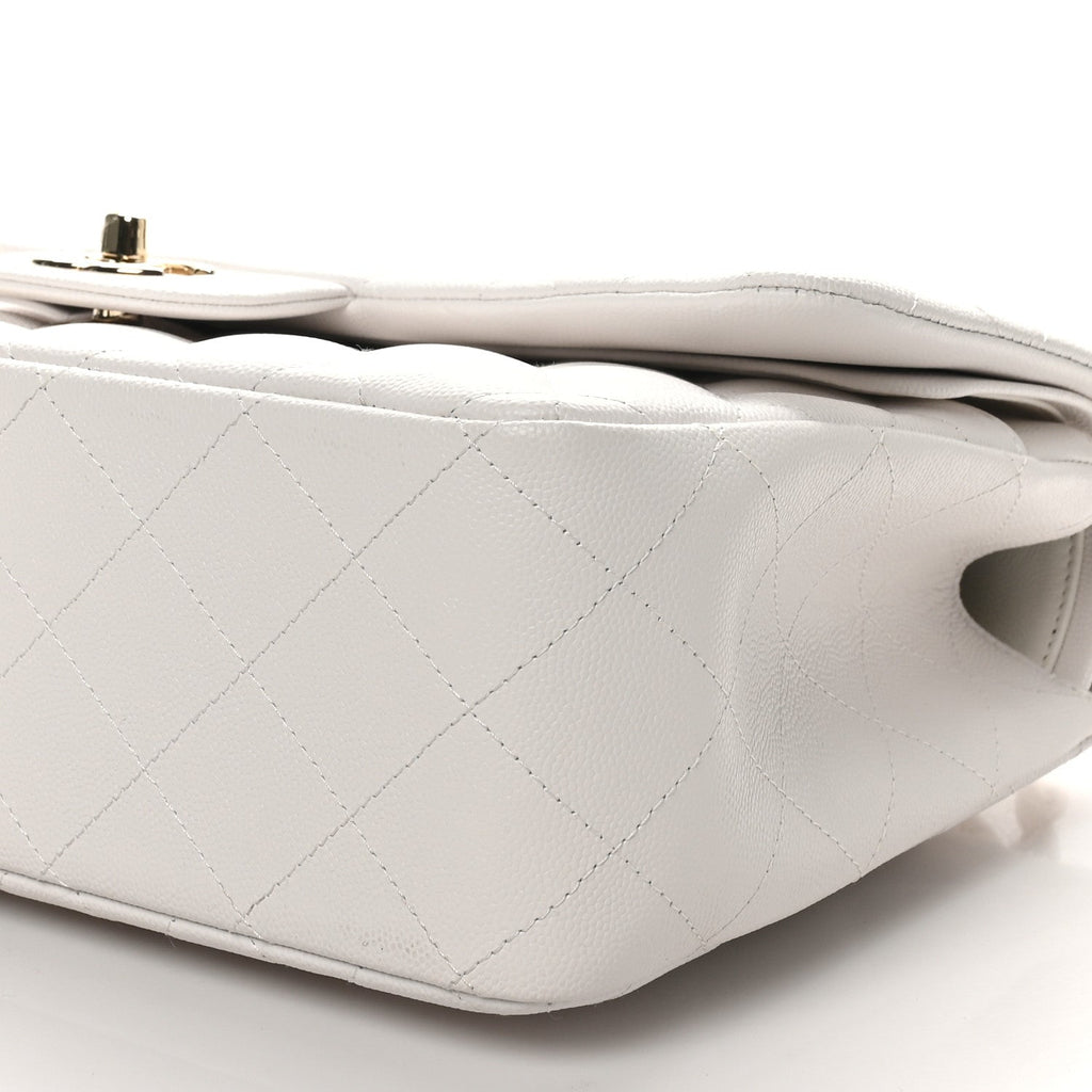 Caviar Quilted Jumbo Double Flap White